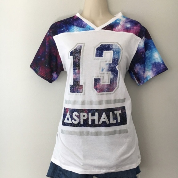 Asphalt Galaxy Print Number 13 Jersey Top Large Cotton - Picture 4 of 6